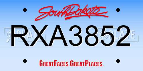 RXA3852 South Dakota License Plate