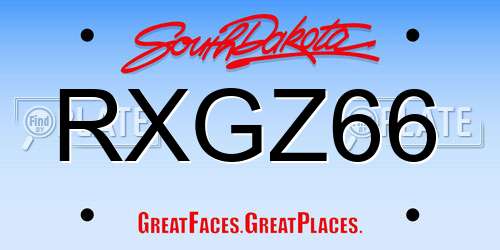 RXGZ66 South Dakota License Plate