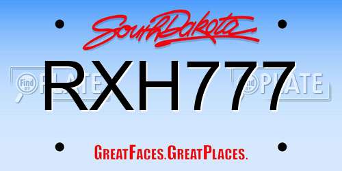 RXH777 South Dakota License Plate