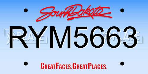RYM5663 South Dakota License Plate