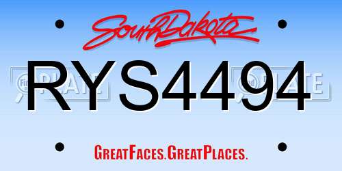 RYS4494 South Dakota License Plate