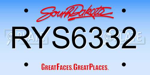 RYS6332 South Dakota License Plate