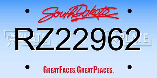 RZ22962 South Dakota License Plate