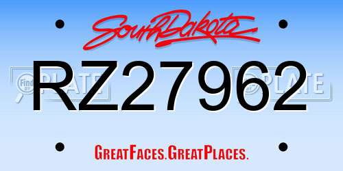 RZ27962 South Dakota License Plate