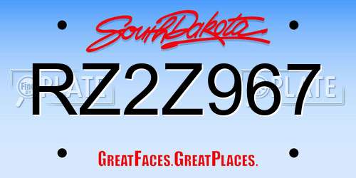 RZ2Z967 South Dakota License Plate