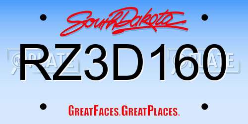 RZ3D160 South Dakota License Plate