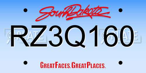 RZ3Q160 South Dakota License Plate