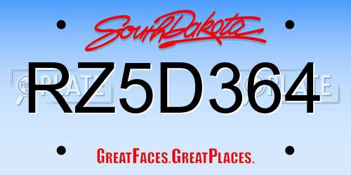 RZ5D364 South Dakota License Plate