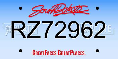 RZ72962 South Dakota License Plate