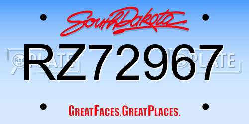 RZ72967 South Dakota License Plate