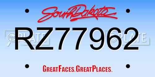 RZ77962 South Dakota License Plate