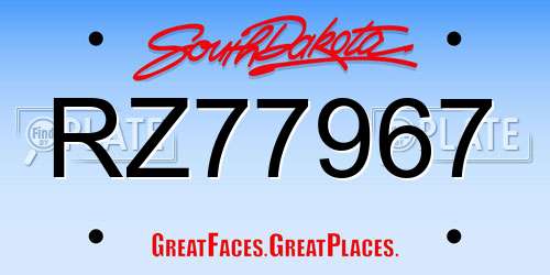 RZ77967 South Dakota License Plate