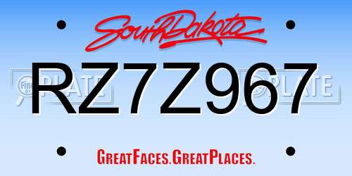 RZ7Z967 South Dakota License Plate