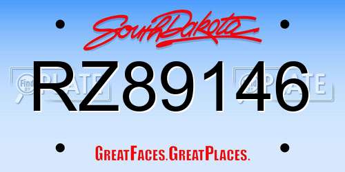 RZ89146 South Dakota License Plate