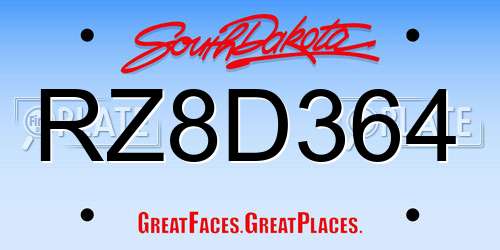 RZ8D364 South Dakota License Plate