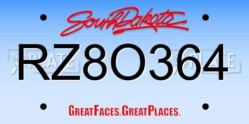 RZ8O364 South Dakota License Plate