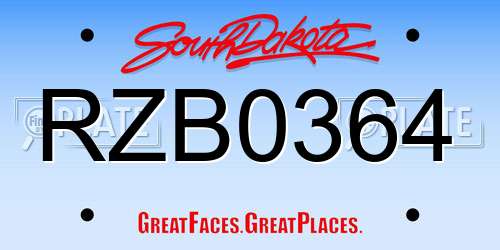 RZB0364 South Dakota License Plate