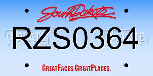 RZS0364 South Dakota License Plate