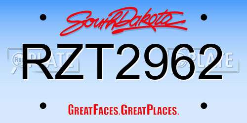 RZT2962 South Dakota License Plate