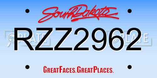 RZZ2962 South Dakota License Plate