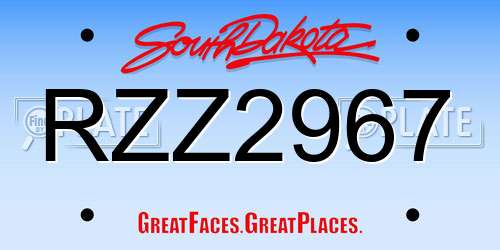 RZZ2967 South Dakota License Plate