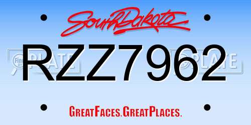 RZZ7962 South Dakota License Plate