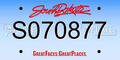 S070877 South Dakota License Plate