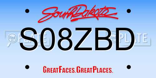 S08ZBD South Dakota License Plate