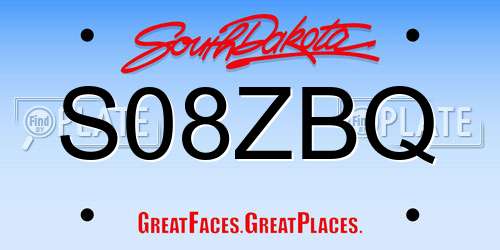 S08ZBQ South Dakota License Plate