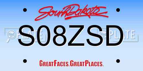 S08ZSD South Dakota License Plate