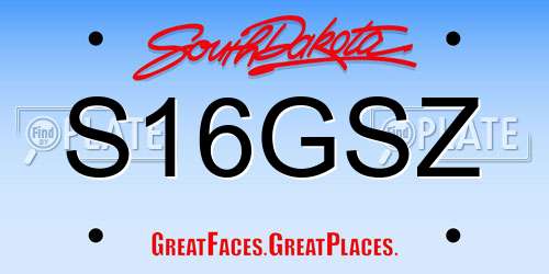 S16GSZ South Dakota License Plate