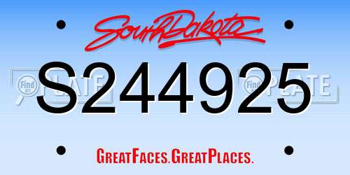 S244925 South Dakota License Plate