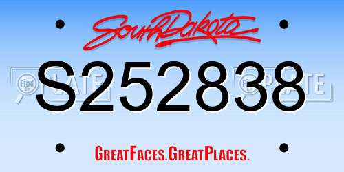 S252838 South Dakota License Plate