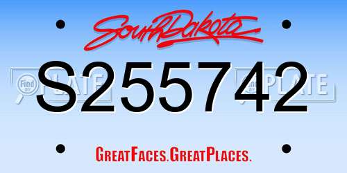 S255742 South Dakota License Plate