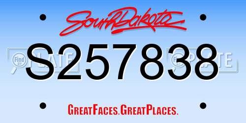 S257838 South Dakota License Plate