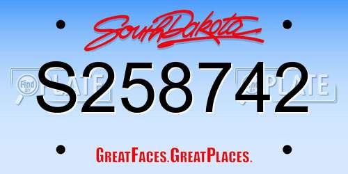 S258742 South Dakota License Plate