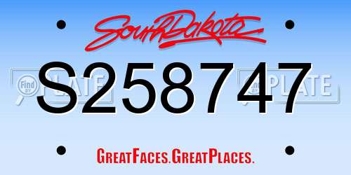 S258747 South Dakota License Plate