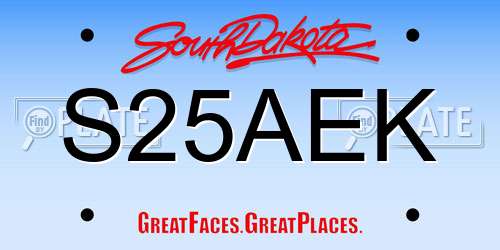 S25AEK South Dakota License Plate