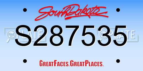S287535 South Dakota License Plate