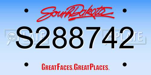 S288742 South Dakota License Plate