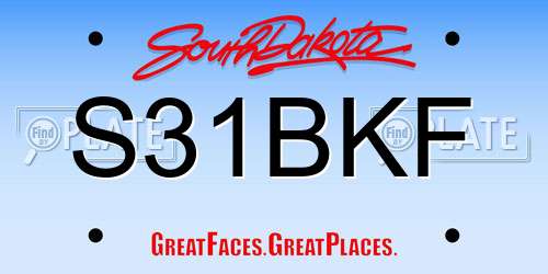 S31BKF South Dakota License Plate