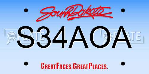 S34AOA South Dakota License Plate