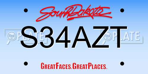 S34AZT South Dakota License Plate
