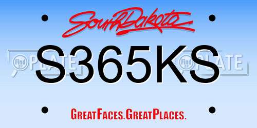S365KS South Dakota License Plate