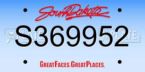 S369952 South Dakota License Plate