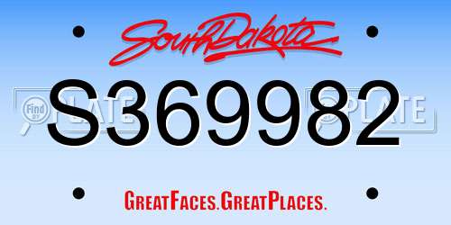 S369982 South Dakota License Plate