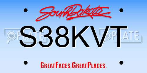 S38KVT South Dakota License Plate