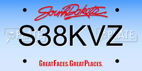 S38KVZ South Dakota License Plate