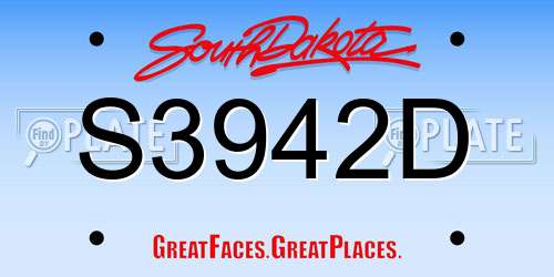 S3942D South Dakota License Plate