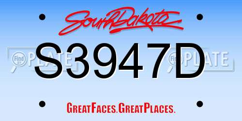S3947D South Dakota License Plate